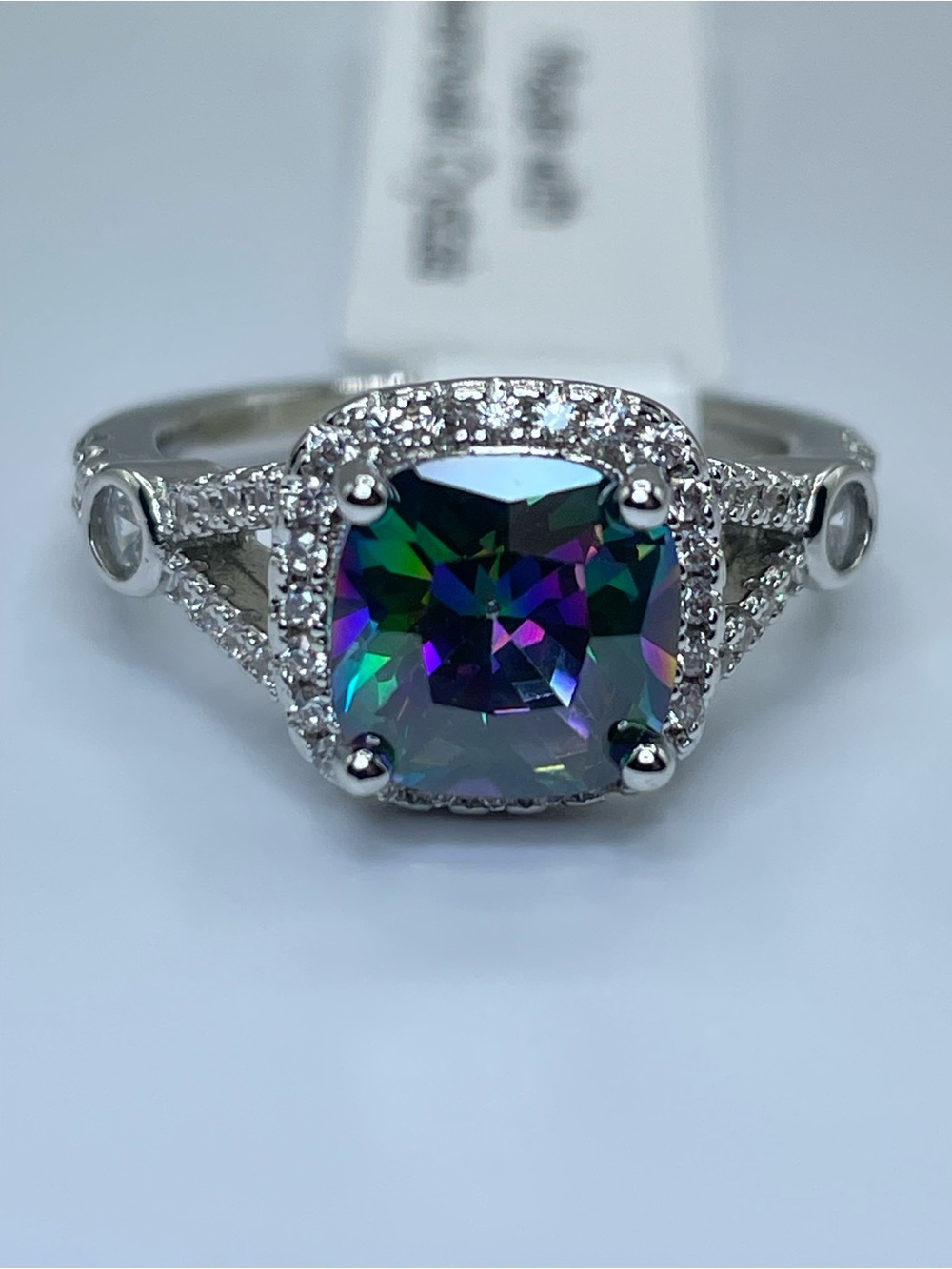 Swarovski Crystal Elements Mystic Rainbow Crystal Halo Ring Sz 6